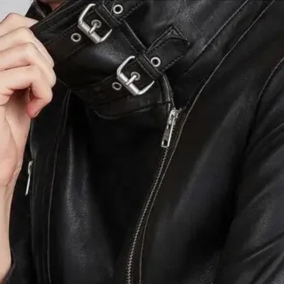 All Saints Bales Biker Jacket Zip Moto Double Buckle - Picture 8 of 13